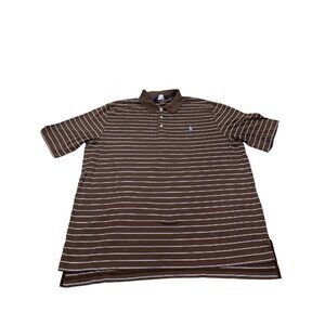 Vintage Polo Golf Ralph Lauren Shirt Mens XL Brown White Stripe Pima Cotton Polo